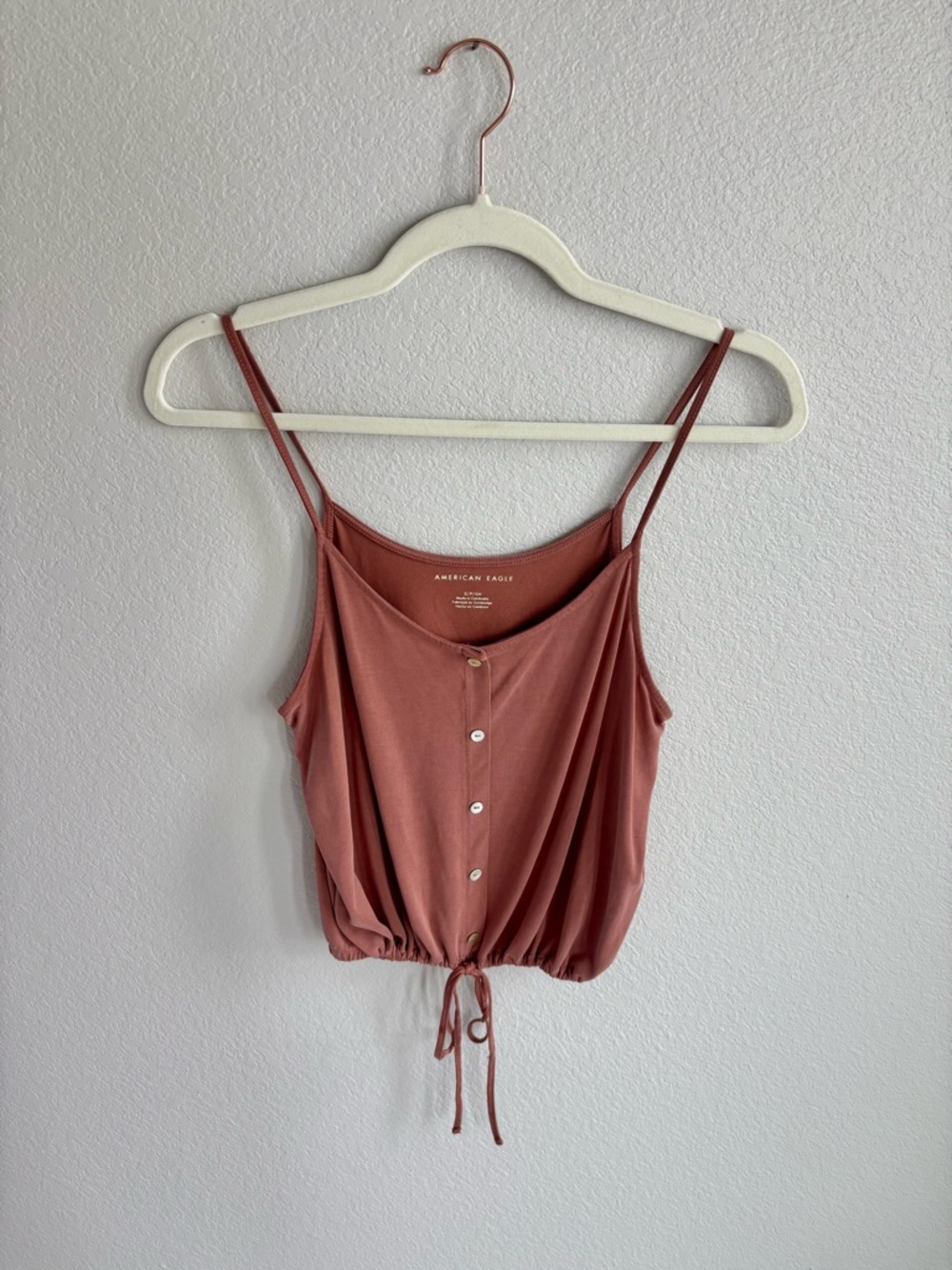 American Eagle Outfitters Rust Pink/Brown Button-Front Tie-Hem Cami